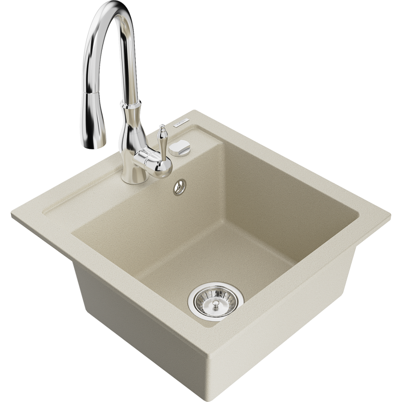 Mexen Vito 1-Becken-Granit-Spüle mit Mischbatterie Savita, Beige - 6503-69-672601-00