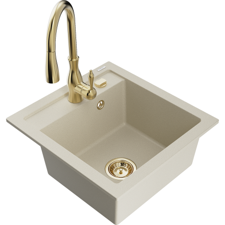 Mexen Vito 1-Becken-Granit-Spüle mit Mischbatterie Savita, Beige - 6503-69-672601-50