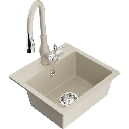 Mexen Milo 1-Becken-Granit-Spüle mit Mischbatterie Savita, Beige - 6505-69-672601-69