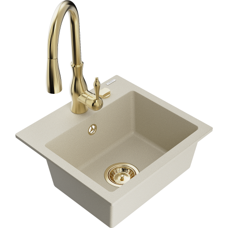 Mexen Milo 1-Becken-Granit-Spüle mit Mischbatterie Savita, Beige - 6505-69-672601-50