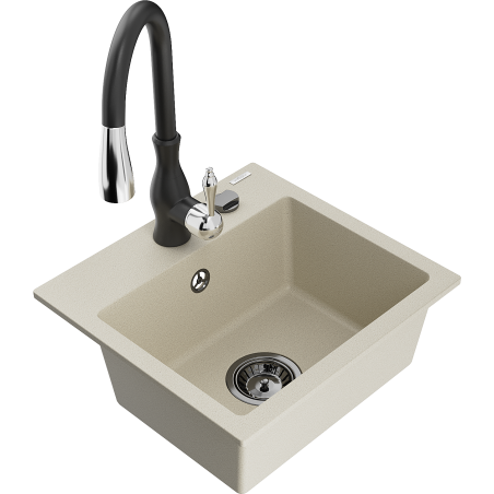 Mexen Milo 1-Becken-Granit-Spüle mit Mischbatterie Savita, Beige - 6505-69-672601-70