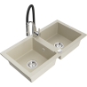 Mexen Mario 2-Becken-Granitspüle mit Mischbatterie Aster, Beige - 6504-69-73450-07