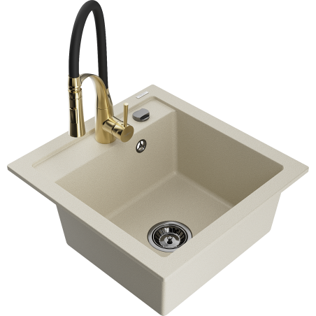 Mexen Vito 1-Becken-Granit-Spüle mit Mischbatterie Aster, Beige - 6503-69-73450-57-B