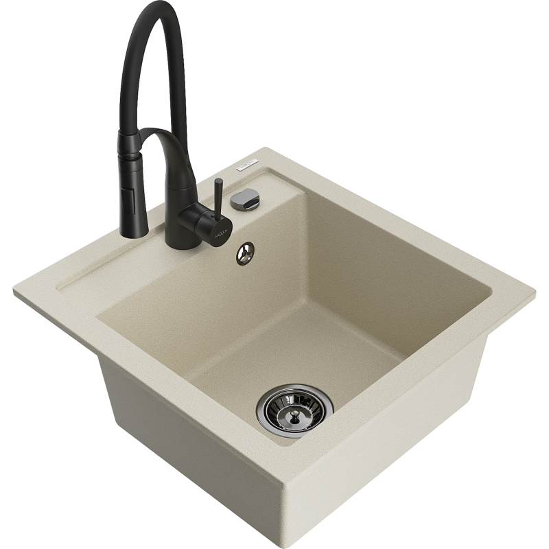 Mexen Vito 1-Becken-Granit-Spüle mit Mischbatterie Aster, Beige - 6503-69-73450-70-B