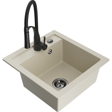 Mexen Vito 1-Becken-Granit-Spüle mit Mischbatterie Aster, Beige - 6503-69-73450-70-B