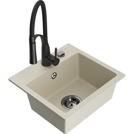 Mexen Milo 1-Becken-Granit-Spüle mit Mischbatterie Aster, Beige - 6505-69-73450-70-B