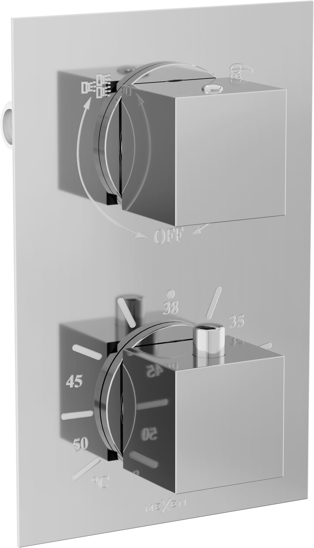 Mexen Cube Thermostat-Wannen-/Brausebatterie mit 2 Ausgängen, Chrom - 77502-00