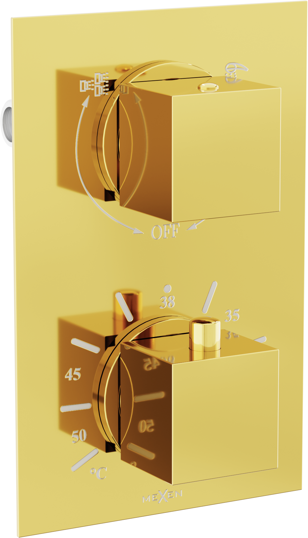 Mexen Cube Thermostat-Wannen-/Brausebatterie mit 2 Ausgängen, Gold - 77502-50