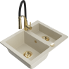 Mexen Carlos 1-Becken-Granit-Spüle mit Mischbatterie Aster, Beige - 6518-69-73450-57-G