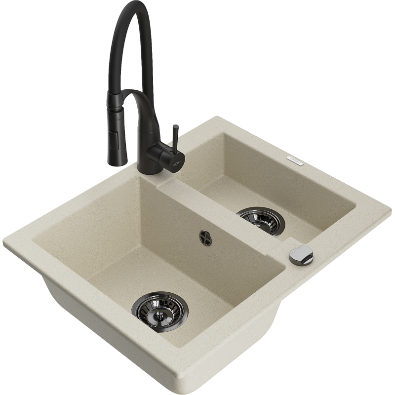 Mexen Carlos 1-Becken-Granit-Spüle mit Mischbatterie Aster, Beige - 6518-69-73450-70-B