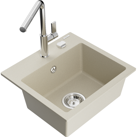 Mexen Milo 1-Becken-Granitspüle mit Mischbatterie Flora, Beige - 6505-69-670401-00