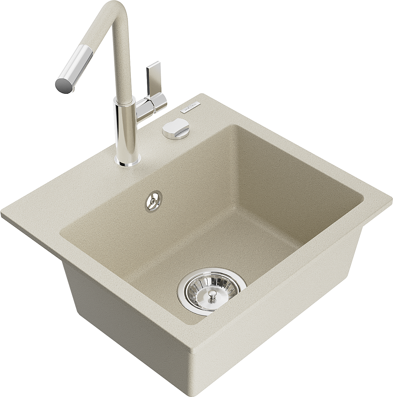 Mexen Milo 1-Becken-Granitspüle mit Mischbatterie Flora, Beige - 6505-69-670401-09