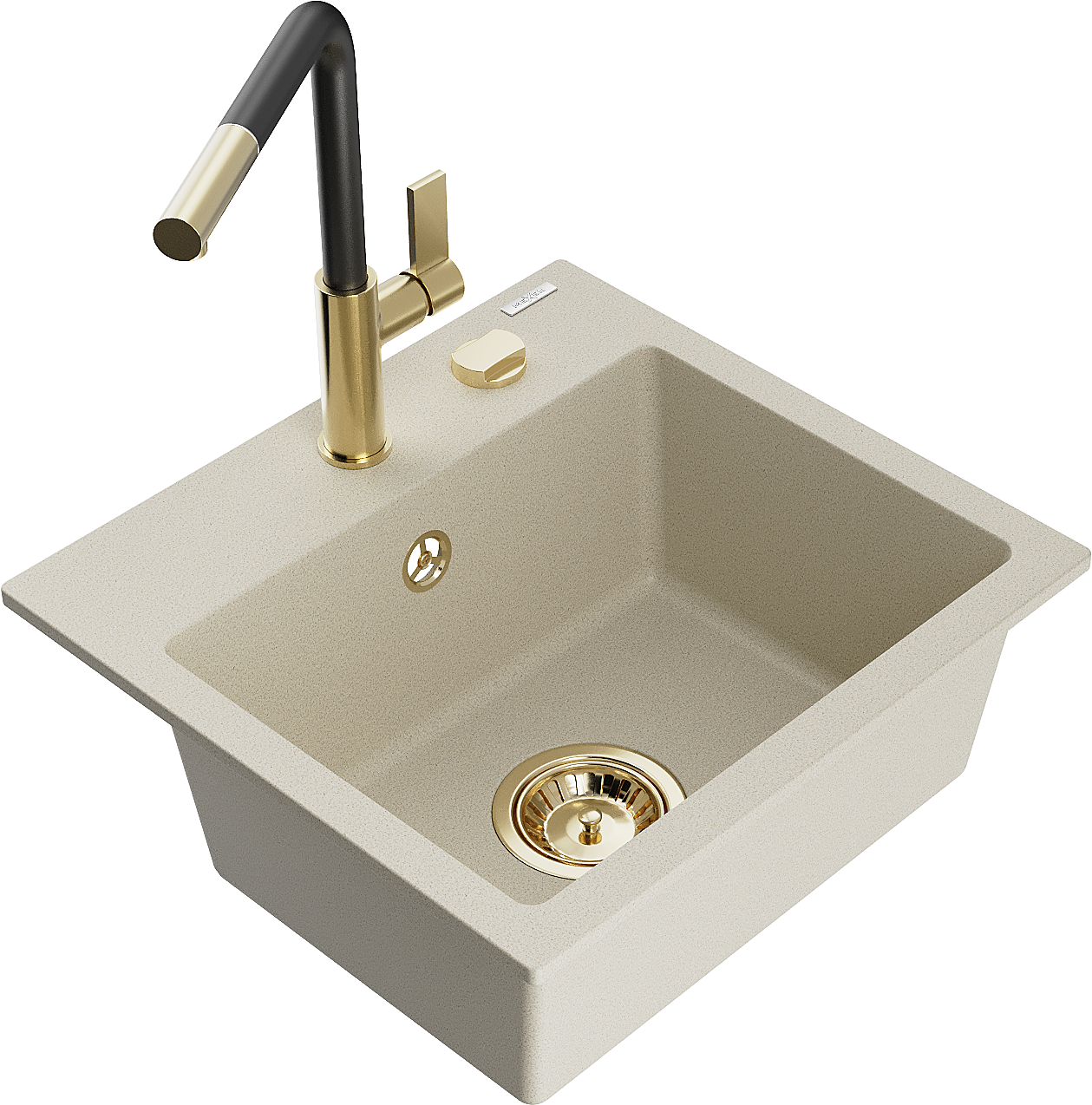 Mexen Milo 1-Becken-Granitspüle mit Mischbatterie Flora, Beige - 6505-69-670401-57-G