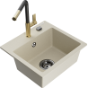 Mexen Milo 1-Becken-Granitspüle mit Mischbatterie Flora, Beige - 6505-69-670401-57-B