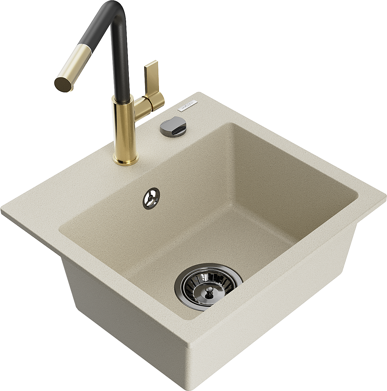 Mexen Milo 1-Becken-Granitspüle mit Mischbatterie Flora, Beige - 6505-69-670401-57-B