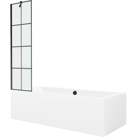 Mexen Cube rechteckige Badewanne 170 x 80 cm mit Verkleidung und 1-flügliger Duschabtrennung 50 cm, Schwarzes Design - 550517080