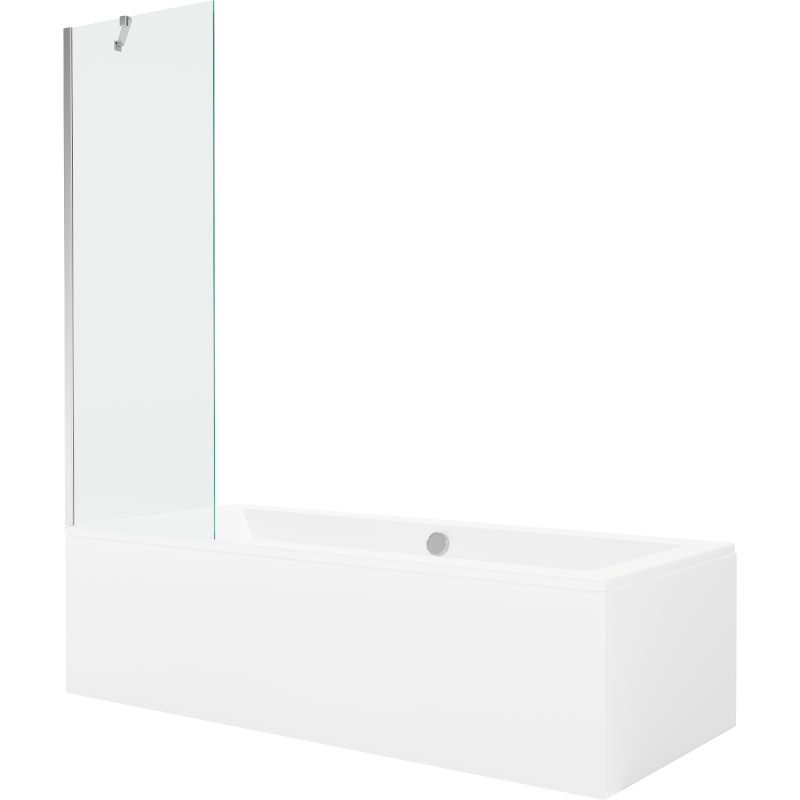 Mexen Cube rechteckige Badewanne 170 x 80 cm mit Verkleidung und 1-flügliger Duschabtrennung 60 cm, transparent, chrom - 5505170