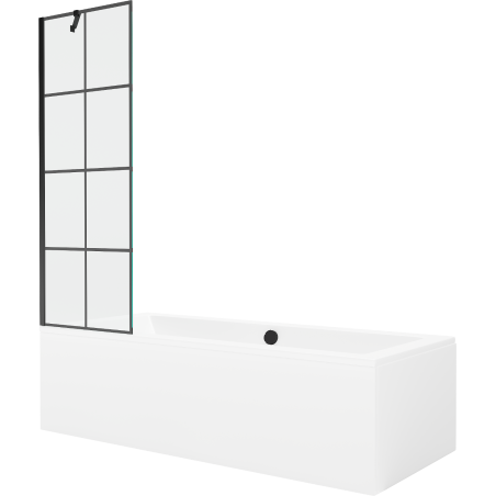 Mexen Cube rechteckige Badewanne 170 x 80 cm mit Verkleidung und 1-flügliger Duschabtrennung 60 cm, Schwarzes Design - 550517080