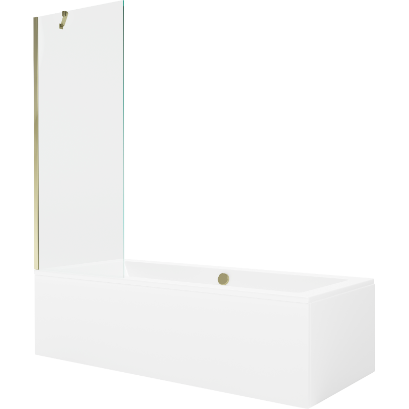 Mexen Cube rechteckige Badewanne 170 x 80 cm mit Verkleidung und 1-flügliger Duschabtrennung 70 cm, transparent, gold - 55051708