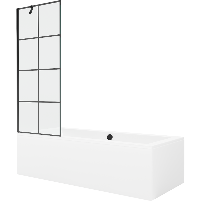 Mexen Cube rechteckige Badewanne 170 x 80 cm mit Verkleidung und 1-flügliger Duschabtrennung 70 cm, Schwarzes Design - 550517080