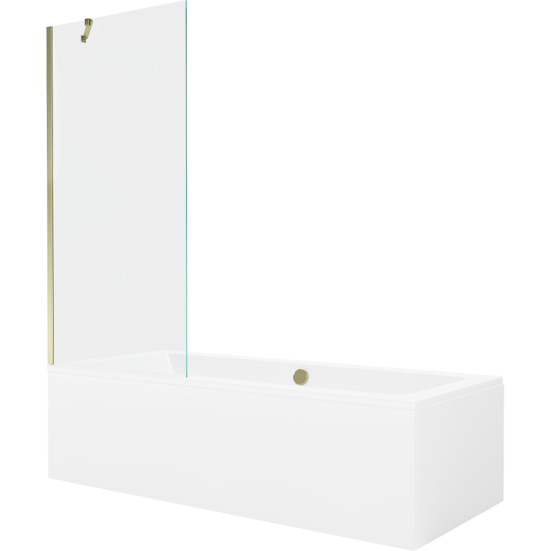 Mexen Cube rechteckige Badewanne 170 x 80 cm mit Verkleidung und 1-flügliger Duschabtrennung 80 cm, transparent, gold - 55051708