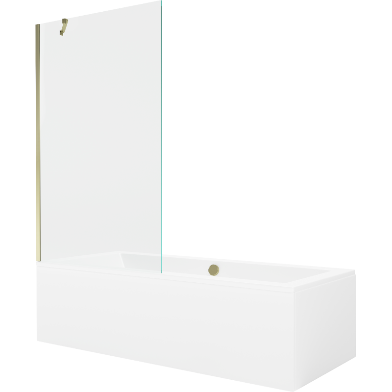 Mexen Cube rechteckige Badewanne 170 x 80 cm mit Verkleidung und 1-flügliger Duschabtrennung 100 cm, transparent, gold - 5505170