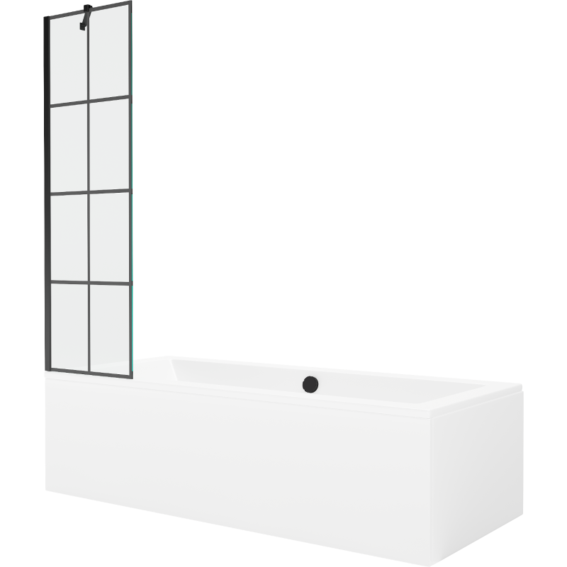 Mexen Cube rechteckige Badewanne 180 x 80 cm mit Verkleidung und 1-flügliger Duschabtrennung 50 cm, Schwarzes Design - 550518080