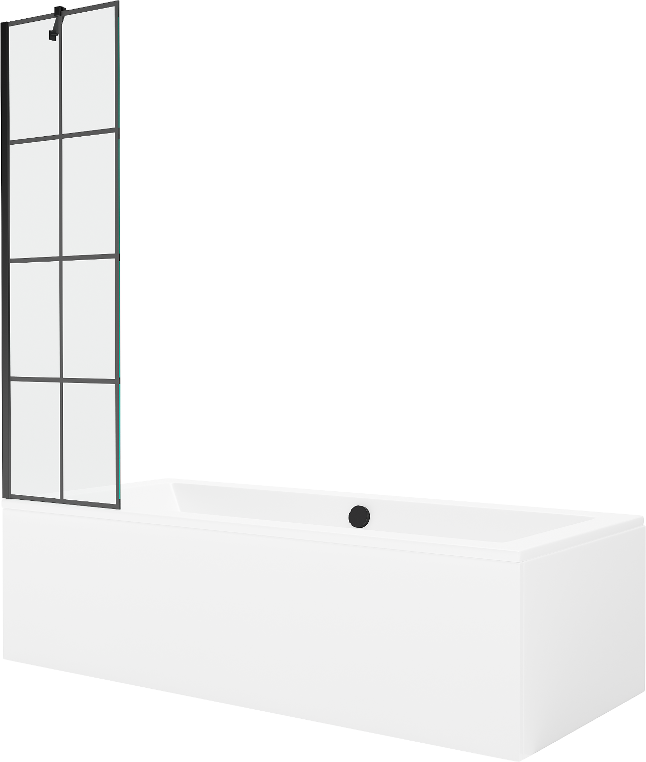 Mexen Cube rechteckige Badewanne 180 x 80 cm mit Verkleidung und 1-flügliger Duschabtrennung 50 cm, Schwarzes Design - 550518080