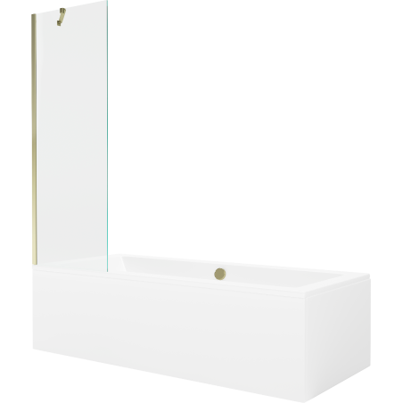 Mexen Cube rechteckige Badewanne 180 x 80 cm mit Verkleidung und 1-flügliger Duschabtrennung 60 cm, transparent, gold - 55051808