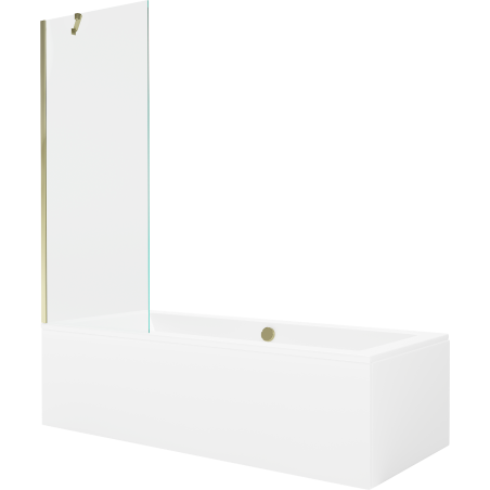 Mexen Cube rechteckige Badewanne 180 x 80 cm mit Verkleidung und 1-flügliger Duschabtrennung 70 cm, transparent, gold - 55051808