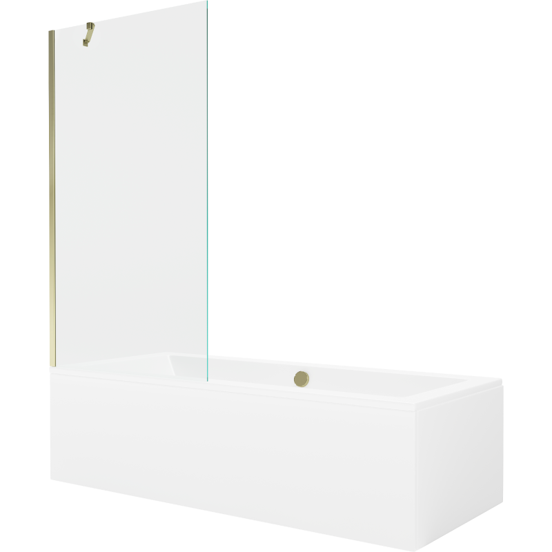 Mexen Cube rechteckige Badewanne 180 x 80 cm mit Verkleidung und 1-flügliger Duschabtrennung 90 cm, transparent, gold - 55051808