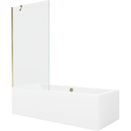 Mexen Cube rechteckige Badewanne 180 x 80 cm mit Verkleidung und 1-flügliger Duschabtrennung 90 cm, transparent, gold - 55051808