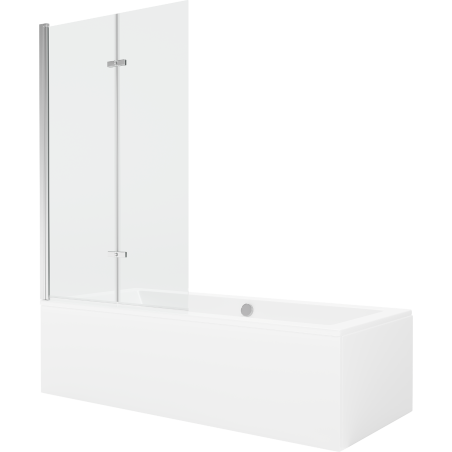 Mexen Cube Rechteckige Badewanne 180 x 80 cm mit Verkleidung und 2-flügeliger Blende 100 cm, transparent, chrom - 550518080X9210