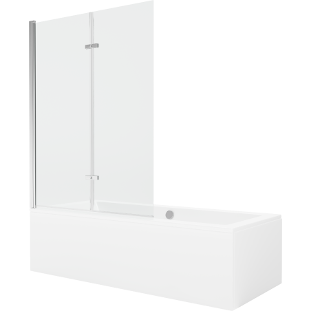 Mexen Cube Rechteckige Badewanne 180 x 80 cm mit Verkleidung und 2-flügeliger Blende 120 cm, transparent, chrom - 550518080X9212