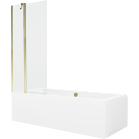 Mexen Cube rechteckige Badewanne 170 x 80 cm mit Verkleidung und 1-flügliger Duschabtrennung 80 cm, transparent, gold - 55051708