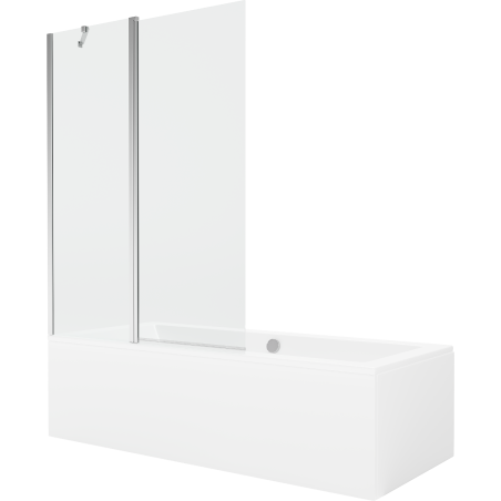 Mexen Cube rechteckige Badewanne 170 x 80 cm mit Verkleidung und 1-flügliger Duschabtrennung 120 cm, transparent, chrom - 550517