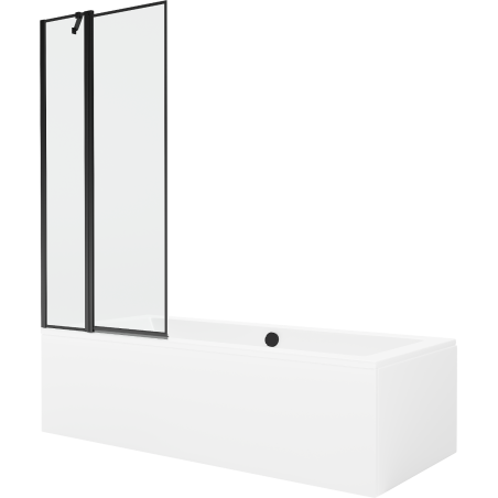 Mexen Cube rechteckige Badewanne 180 x 80 cm mit Verkleidung und 1-flügliger Duschabtrennung 80 cm, Schwarzes Design - 550518080