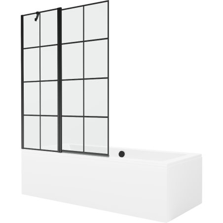 Mexen Cube rechteckige Badewanne 180 x 80 cm mit Verkleidung und 1-flügliger Duschabtrennung 120 cm, Schwarzes Design - 55051808