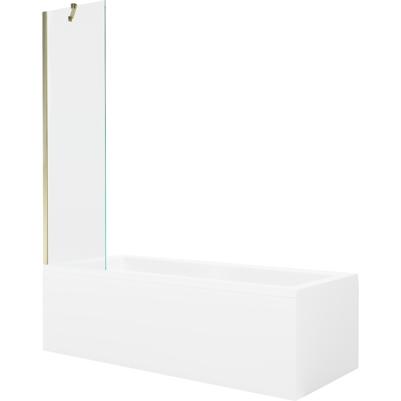 Mexen Cubik rechteckige Badewanne 150 x 70 cm mit Verkleidung und 1-flügliger Duschabtrennung 50 cm, transparent, gold - 5503150