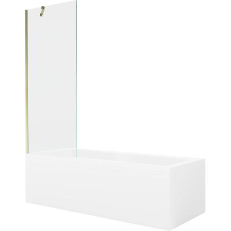 Mexen Cubik rechteckige Badewanne 150 x 70 cm mit Verkleidung und 1-flügliger Duschabtrennung 70 cm, transparent, gold - 5503150