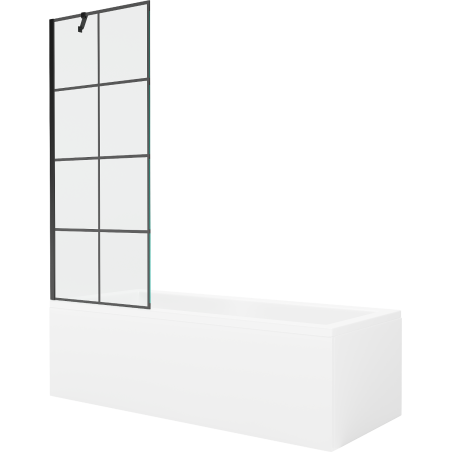 Mexen Cubik rechteckige Badewanne 150 x 70 cm mit Verkleidung und 1-flügliger Duschabtrennung 70 cm, Schwarzes Design - 55031507