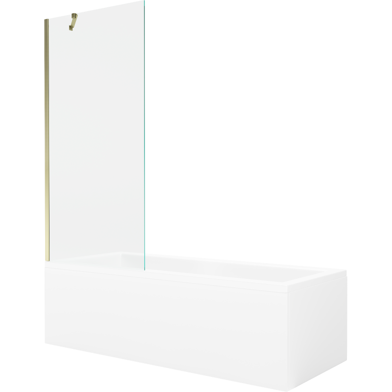 Mexen Cubik rechteckige Badewanne 150 x 70 cm mit Verkleidung und 1-flügliger Duschabtrennung 80 cm, transparent, gold - 5503150