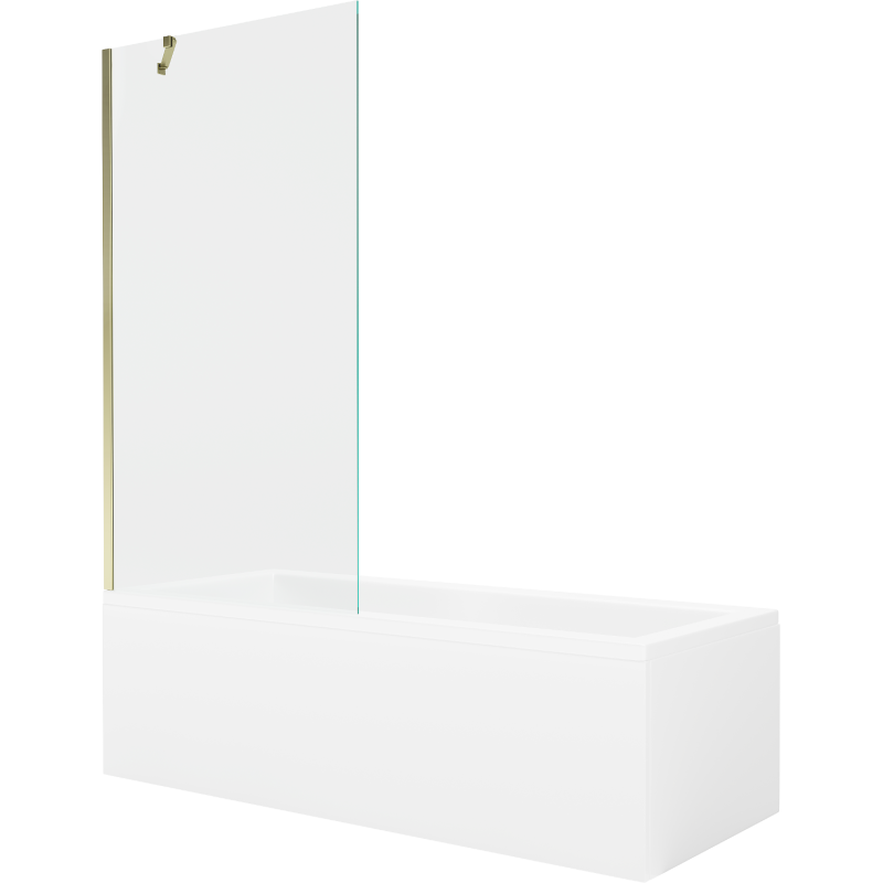 Mexen Cubik rechteckige Badewanne 150 x 70 cm mit Verkleidung und 1-flügliger Duschabtrennung 90 cm, transparent, gold - 5503150