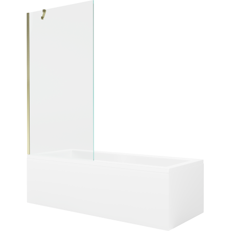 Mexen Cubik rechteckige Badewanne 150 x 70 cm mit Verkleidung und 1-flügliger Duschabtrennung 90 cm, transparent, gold - 5503150