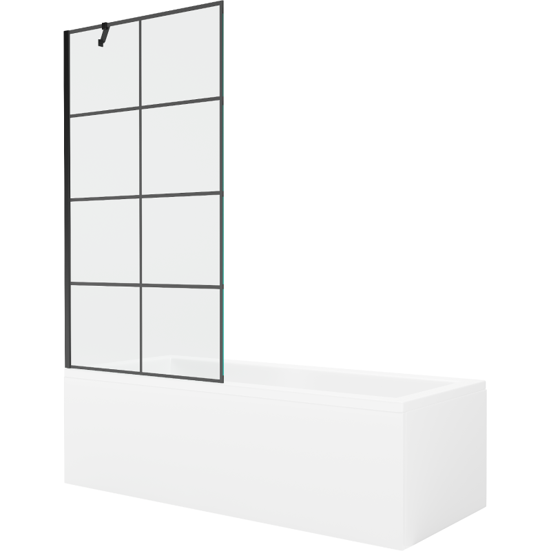 Mexen Cubik rechteckige Badewanne 150 x 70 cm mit Verkleidung und 1-flügliger Duschabtrennung 90 cm, Schwarzes Design - 55031507