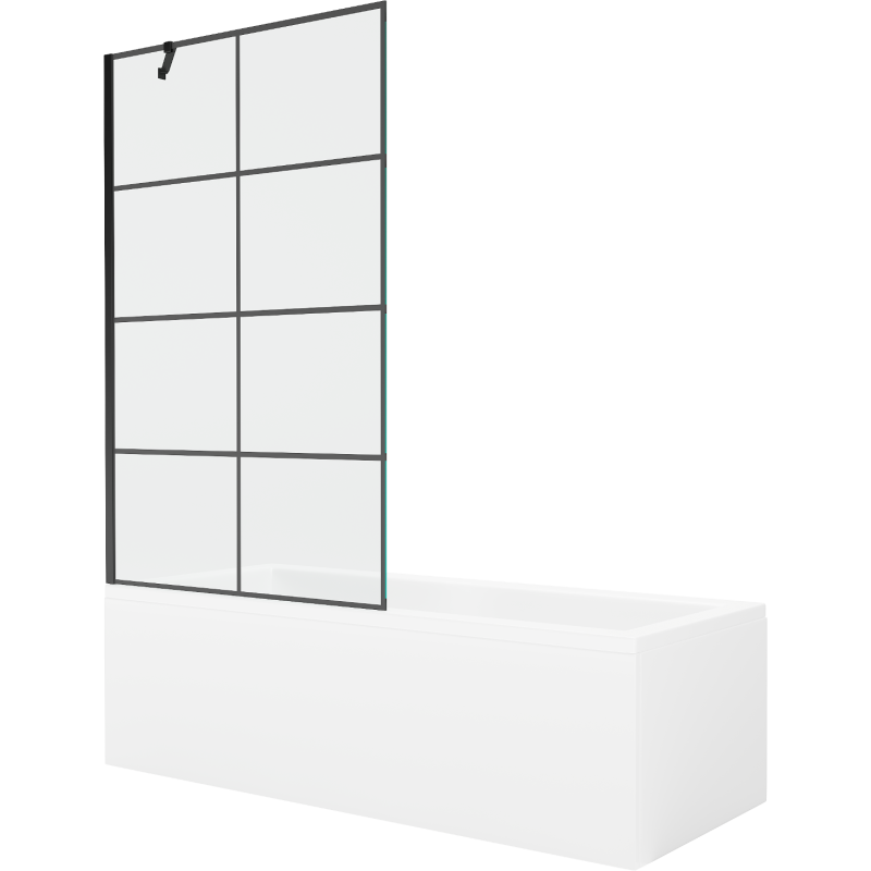 Mexen Cubik rechteckige Badewanne 150 x 70 cm mit Verkleidung und 1-flügliger Duschabtrennung 100 cm, Schwarzes Design - 5503150