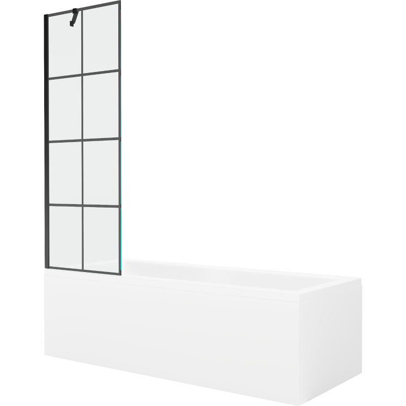 Mexen Cubik rechteckige Badewanne 160 x 70 cm mit Verkleidung und 1-flügliger Duschabtrennung 60 cm, Schwarzes Design - 55031607