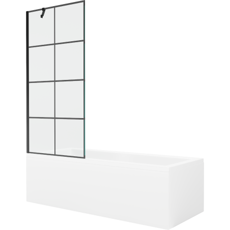 Mexen Cubik rechteckige Badewanne 160 x 70 cm mit Verkleidung und 1-flügliger Duschabtrennung 80 cm, Schwarzes Design - 55031607