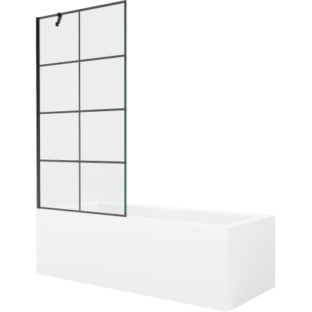 Mexen Cubik rechteckige Badewanne 170 x 70 cm mit Verkleidung und 1-flügliger Duschabtrennung 90 cm, Schwarzes Design - 55031707