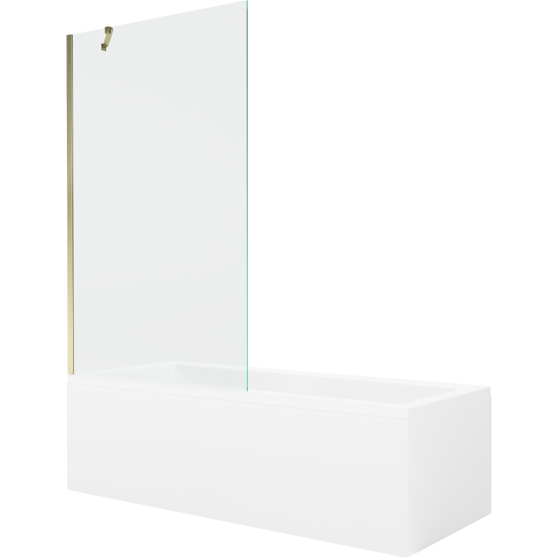 Mexen Cubik rechteckige Badewanne 170 x 70 cm mit Verkleidung und 1-flügliger Duschabtrennung 100 cm, transparent, gold - 550317